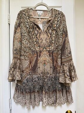 NWT New Camilla The Throne Room Frill Hem Dress Size L Large 100% Silk sold out